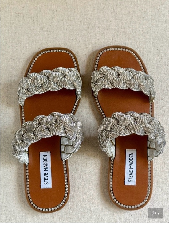 Steve Madden Shoes - Steve Madden Silver Braided Beaded Slide Sandals